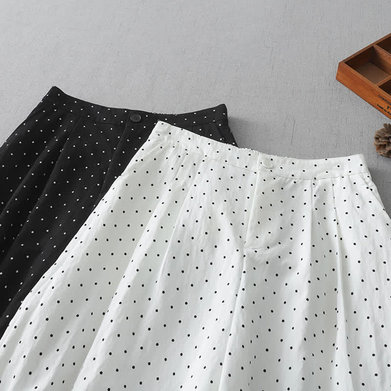 Buddha Stones Polka Dot Lace Patchwork Cotton Women's Wide Leg Capri Pants With Pockets - image 15