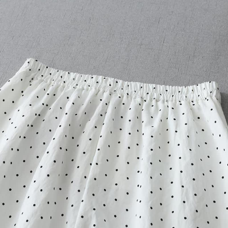Buddha Stones Polka Dot Lace Patchwork Cotton Women's Wide Leg Capri Pants With Pockets - image 6