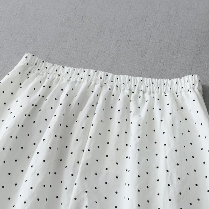 Buddha Stones Polka Dot Lace Patchwork Cotton Women's Wide Leg Capri Pants With Pockets - image 6