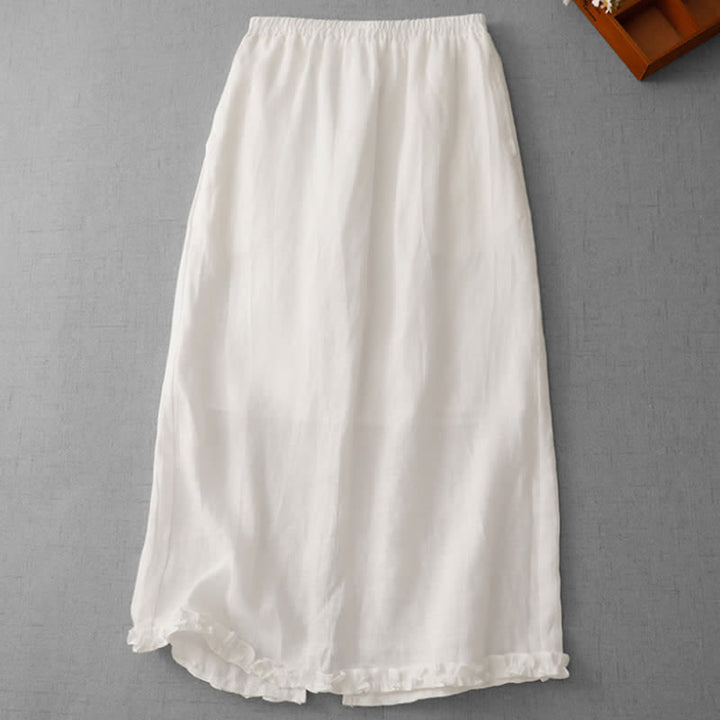 Buddha Stones Commute Elastic Waistband Pleated Hem Capri Length Women's Lined Skirt With Pockets - White - US8-10，UK/AU12-14，EU40-42 (2XL) - image 9