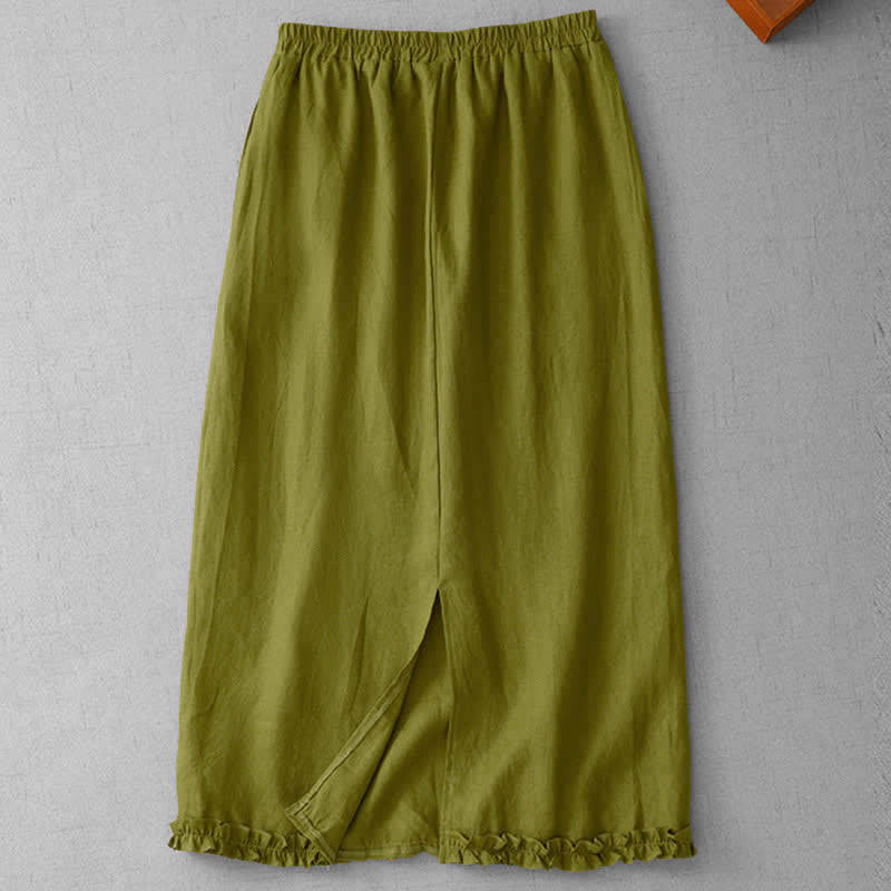 Buddha Stones Commute Elastic Waistband Pleated Hem Capri Length Women's Lined Skirt With Pockets - image 1
