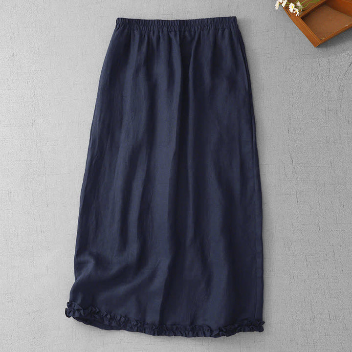 Buddha Stones Commute Elastic Waistband Pleated Hem Capri Length Women's Lined Skirt With Pockets - MidnightBlue - US8-10，UK/AU12-14，EU40-42 (2XL) - image 16