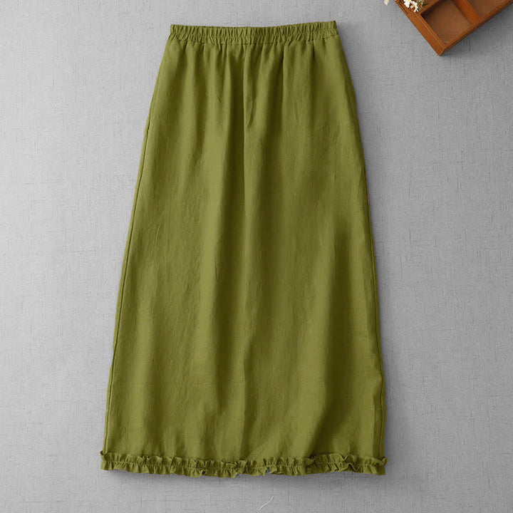 Buddha Stones Commute Elastic Waistband Pleated Hem Capri Length Women's Lined Skirt With Pockets - OliveDrab - US8-10，UK/AU12-14，EU40-42 (2XL) - image 0