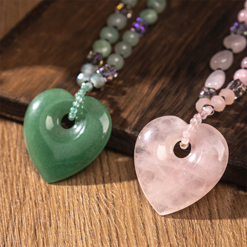 Buddha Stones Rose Quartz Green Aventurine Love Heart Beads Luck Necklace Pendant - image 9