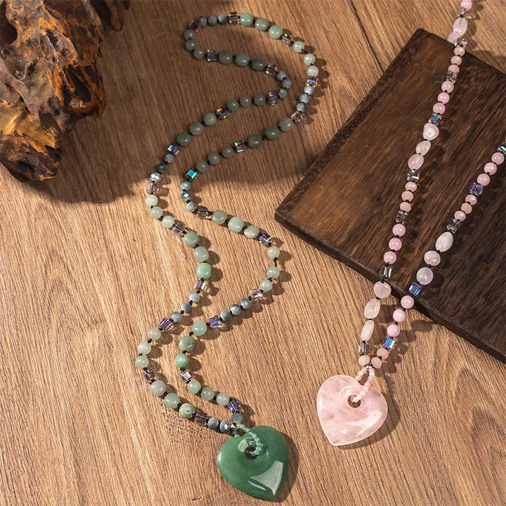 Buddha Stones Rose Quartz Green Aventurine Love Heart Beads Luck Necklace Pendant - image 7