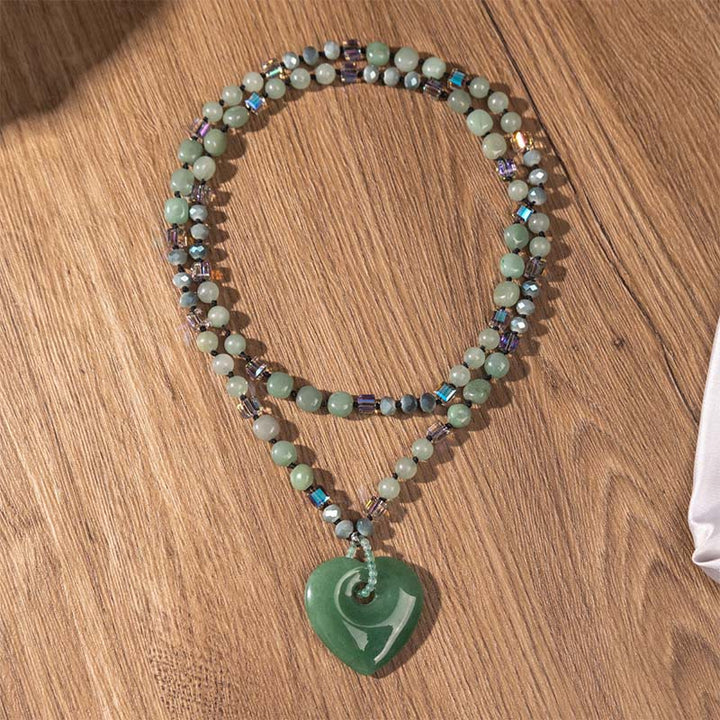 Buddha Stones Rose Quartz Green Aventurine Love Heart Beads Luck Necklace Pendant - image 4