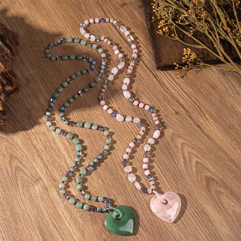 Buddha Stones Rose Quartz Green Aventurine Love Heart Beads Luck Necklace Pendant - image 8