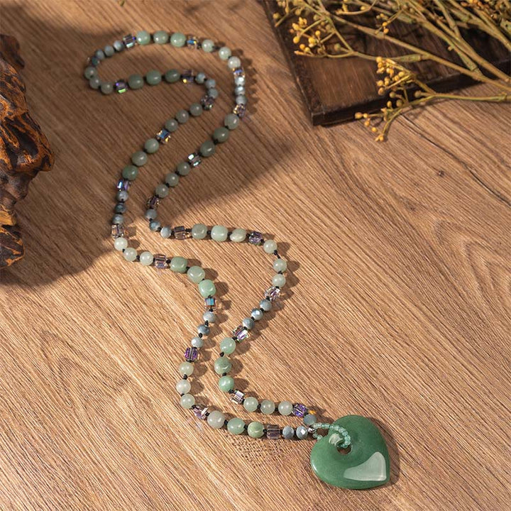 Buddha Stones Rose Quartz Green Aventurine Love Heart Beads Luck Necklace Pendant - Green Aventurine - image 3
