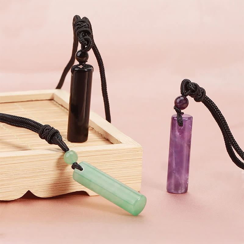 Buddha Stones Various Crystal Rose Quartz Green Aventurine Amethyst Cylinder Healing Necklace Pendant - image 0