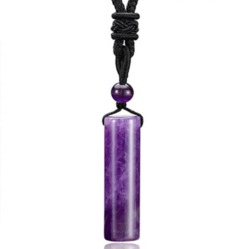 Buddha Stones Various Crystal Rose Quartz Green Aventurine Amethyst Cylinder Healing Necklace Pendant - Amethyst - image 1
