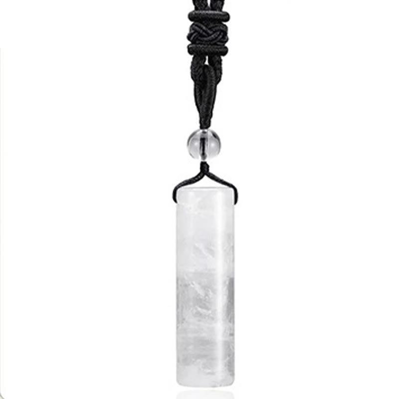 Buddha Stones Various Crystal Rose Quartz Green Aventurine Amethyst Cylinder Healing Necklace Pendant - White Crystal - image 14