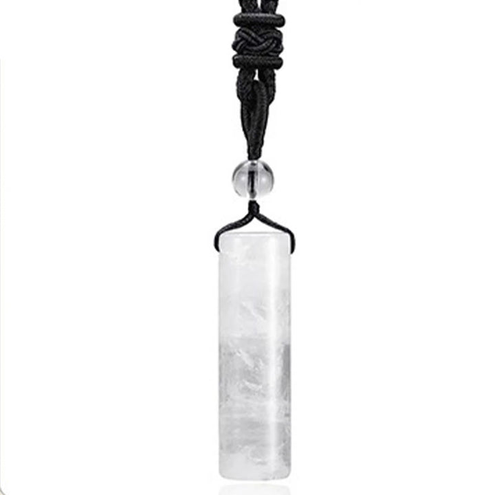 Buddha Stones Various Crystal Rose Quartz Green Aventurine Amethyst Cylinder Healing Necklace Pendant - White Crystal - image 14