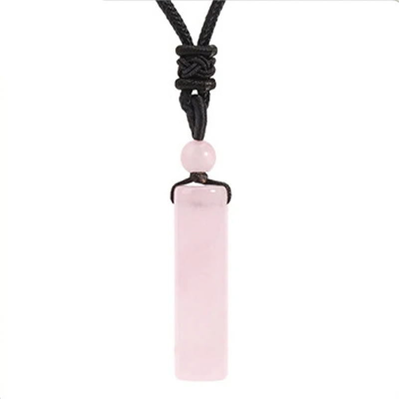 Buddha Stones Various Crystal Rose Quartz Green Aventurine Amethyst Cylinder Healing Necklace Pendant - Rose Quartz - image 11