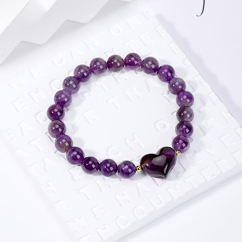 Buddha Stones Natural Amethyst Green Aventurine Tiger Eye Strawberry Quartz Love Heart Spiritual Bracelet - image 1