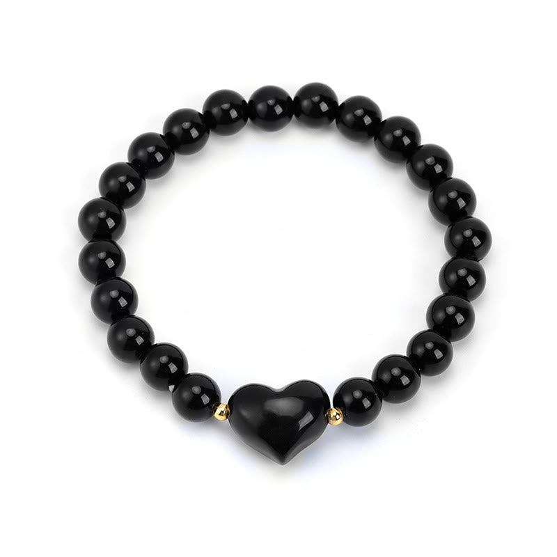 Buddha Stones Natural Amethyst Green Aventurine Tiger Eye Strawberry Quartz Love Heart Spiritual Bracelet - Black Obsidian(Wrist Circumference 14-16cm) - image 8