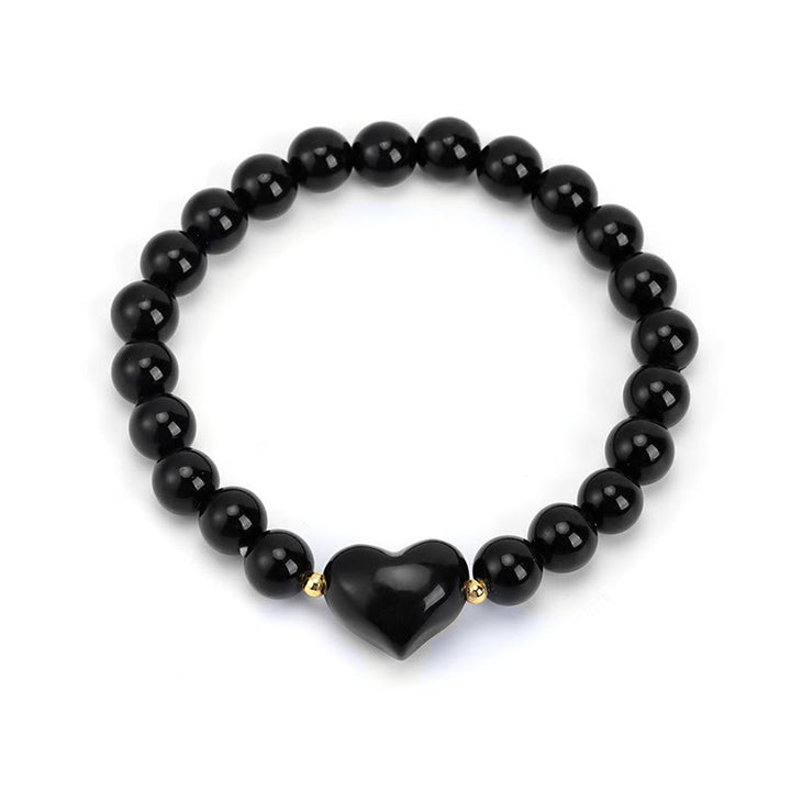 Buddha Stones Natural Amethyst Green Aventurine Tiger Eye Strawberry Quartz Love Heart Spiritual Bracelet - Black Obsidian(Wrist Circumference 14-16cm) - image 8