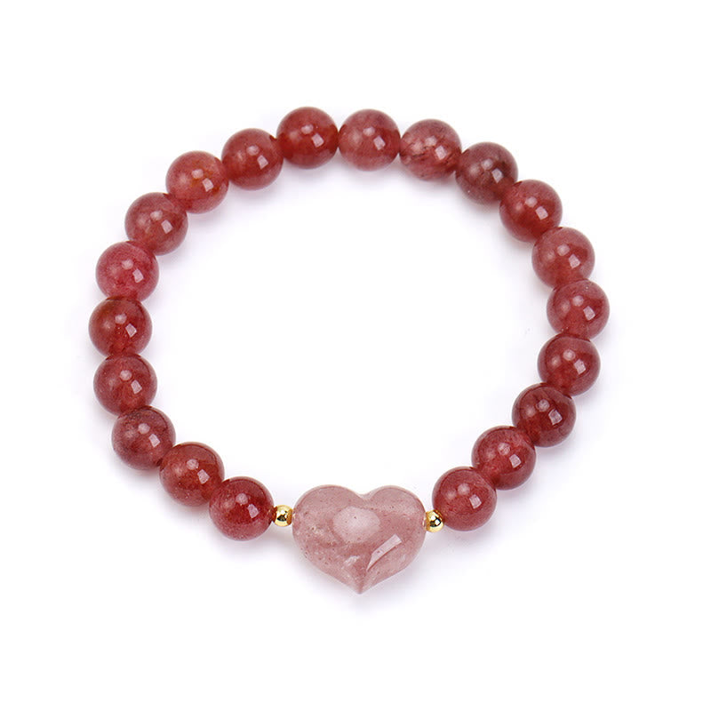 Buddha Stones Natural Amethyst Green Aventurine Tiger Eye Strawberry Quartz Love Heart Spiritual Bracelet - Strawberry Quartz(Wrist Circumference 14-16cm) - image 18