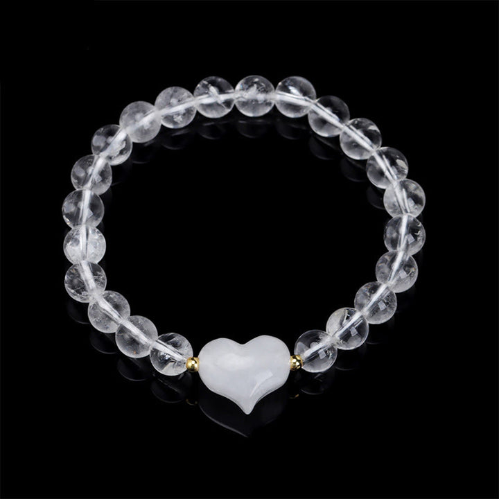 Buddha Stones Natural Amethyst Green Aventurine Tiger Eye Strawberry Quartz Love Heart Spiritual Bracelet - White Crystal(Wrist Circumference 14-16cm) - image 31