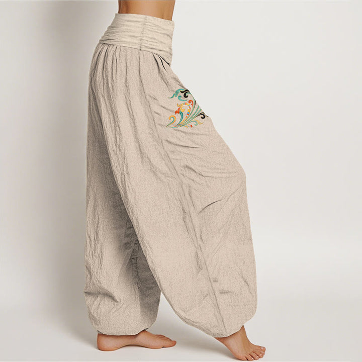 Buddha Stones Cotton Colorful Lotus Flower Pattern Women's Elastic Waist Harem Pants - image 13