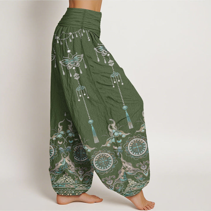 Buddha Stones Cotton Classic Jewelry Butterfly Flower Tassel Pattern Women's Elastic Waist Harem Pants - image 2