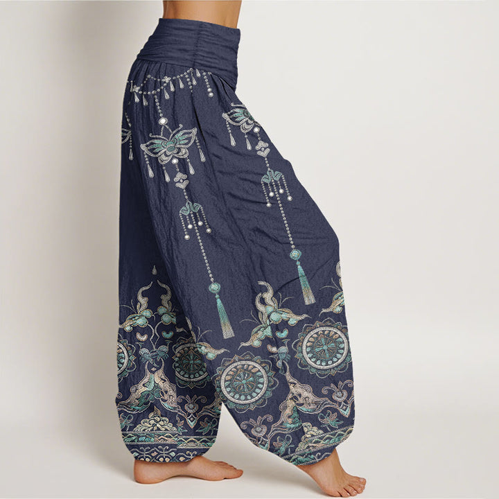 Buddha Stones Cotton Classic Jewelry Butterfly Flower Tassel Pattern Women's Elastic Waist Harem Pants - image 7