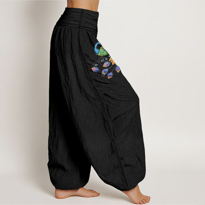 Buddha Stones Cotton Colorful Peacock Pattern Women's Elastic Waist Harem Pants - image 2