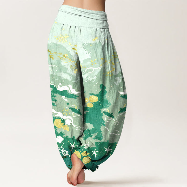 Buddha Stones Cotton Waves Sky Pattern Women's Elastic Waist Harem Pants - image 6