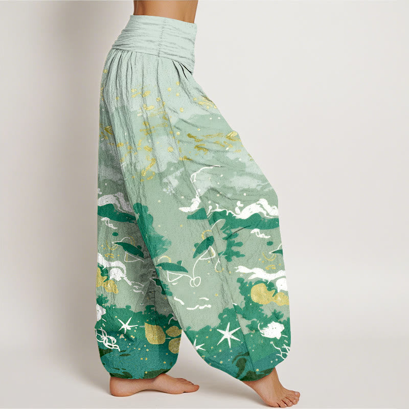 Buddha Stones Cotton Waves Sky Pattern Women's Elastic Waist Harem Pants - image 7
