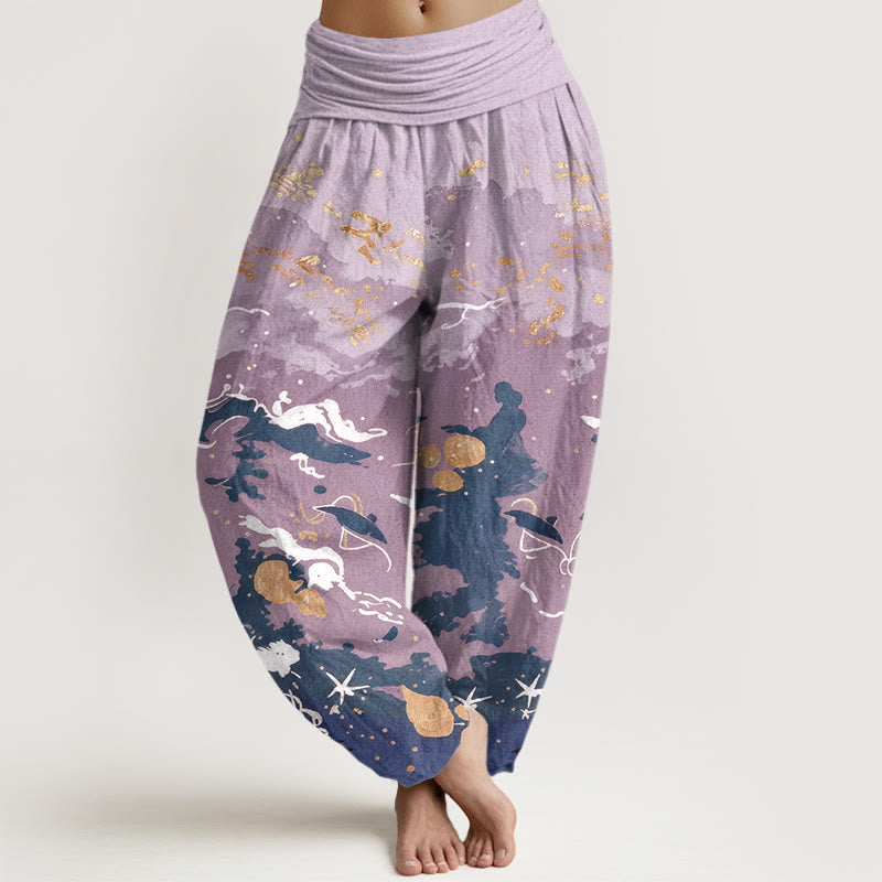 Buddha Stones Cotton Waves Sky Pattern Women's Elastic Waist Harem Pants - Lavender - US16，UK/AU20，EU48 (3XL) - image 8