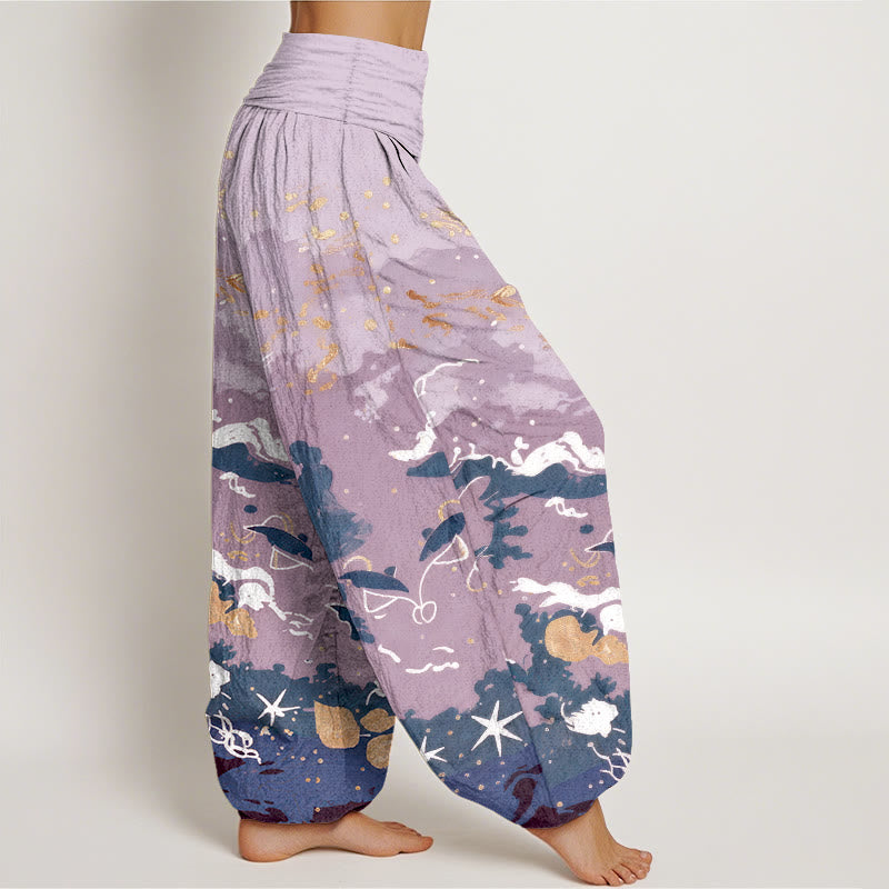 Buddha Stones Cotton Waves Sky Pattern Women's Elastic Waist Harem Pants - image 10