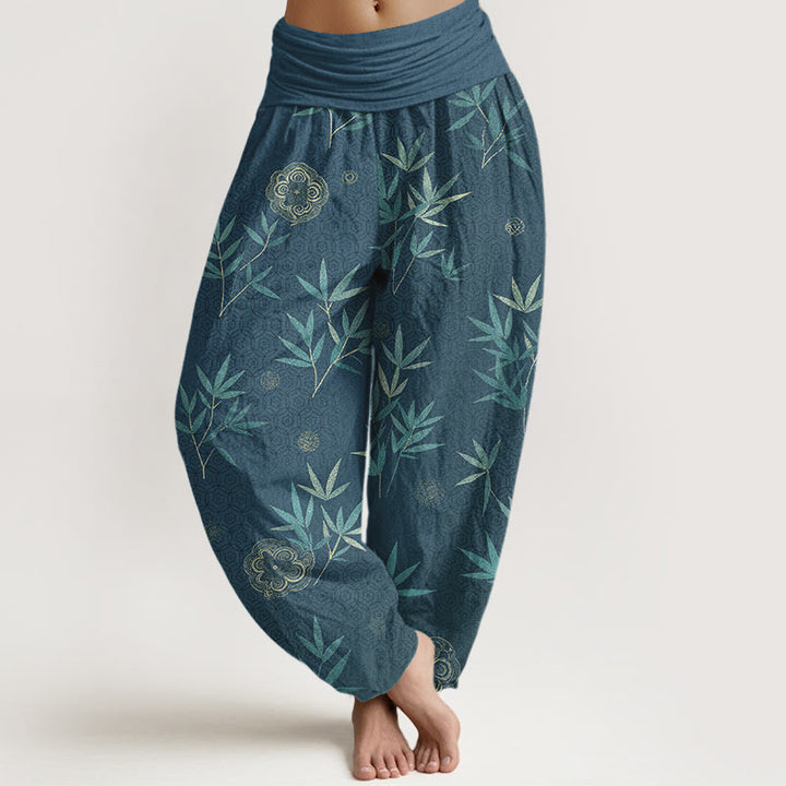 Buddha Stones Cotton Bamboo Geometric Flowers Pattern Women's Elastic Waist Harem Pants - DarkCyan - US16，UK/AU20，EU48 (3XL) - image 8