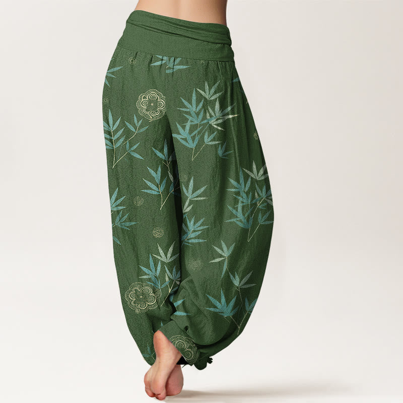 Buddha Stones Cotton Bamboo Geometric Flowers Pattern Women's Elastic Waist Harem Pants - image 1