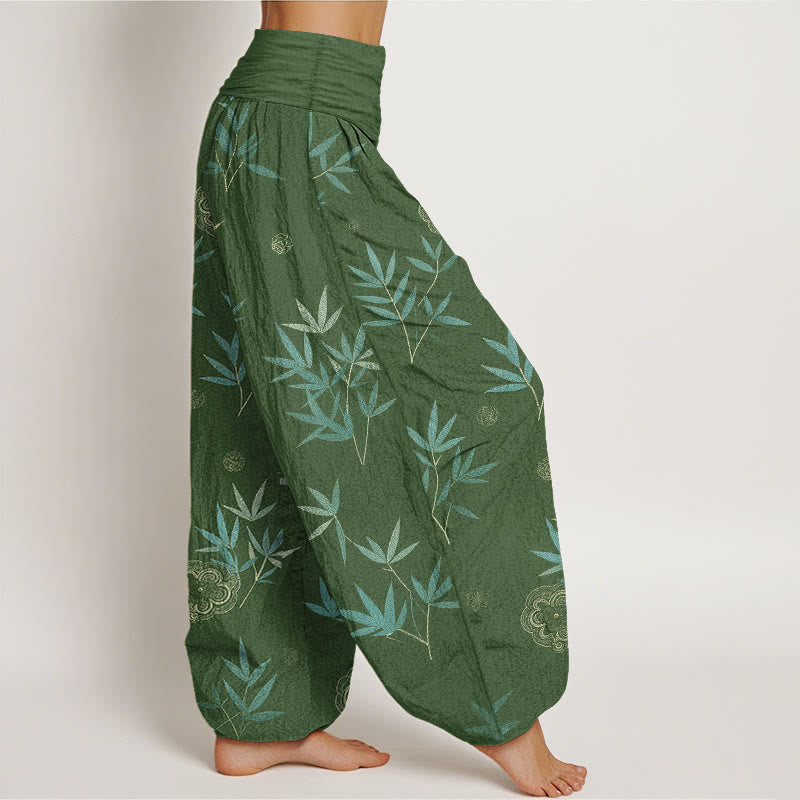 Buddha Stones Cotton Bamboo Geometric Flowers Pattern Women's Elastic Waist Harem Pants - image 2