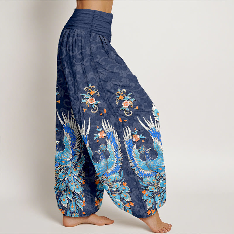 Buddha Stones Cotton Phoenix Peach Blossom Pattern Women's Elastic Waist Harem Pants - image 2