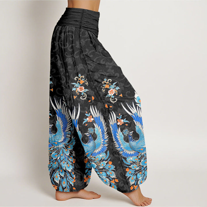 Buddha Stones Cotton Phoenix Peach Blossom Pattern Women's Elastic Waist Harem Pants - image 7