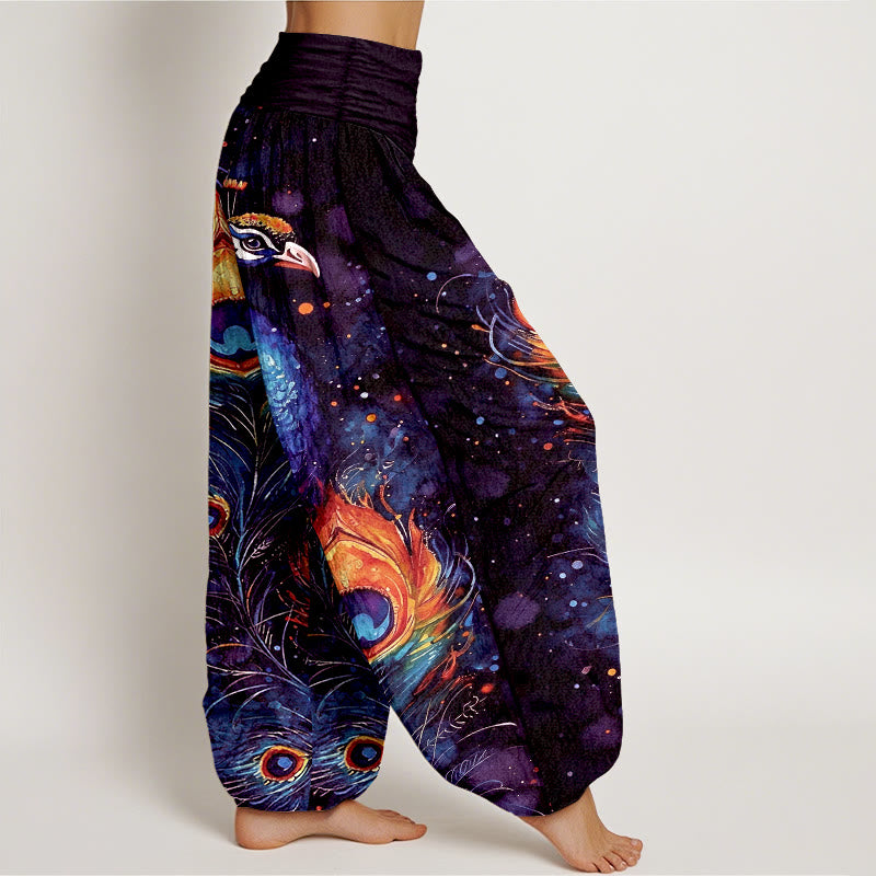 Buddha Stones Cotton Peacock Starry Sky Pattern Women's Elastic Waist Harem Pants - image 7