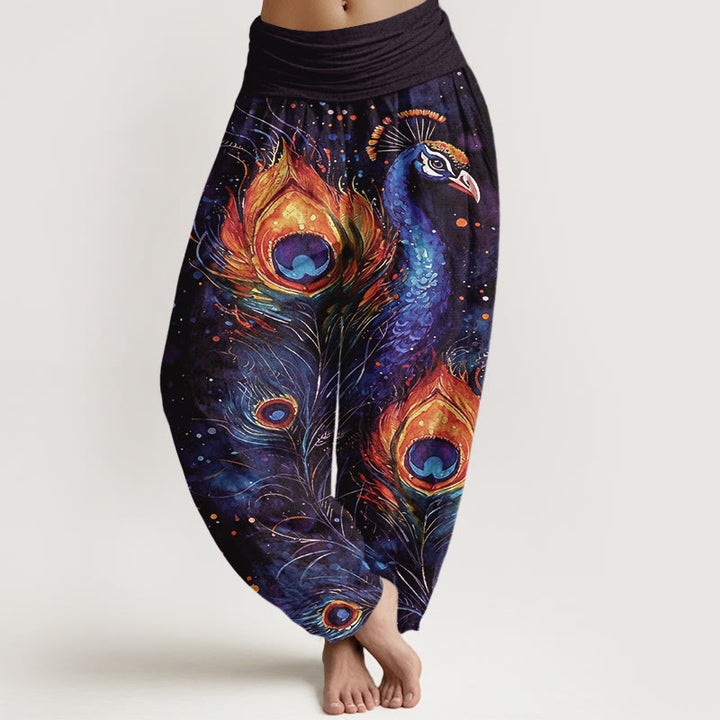 Buddha Stones Cotton Peacock Starry Sky Pattern Women's Elastic Waist Harem Pants - Indigo - US16，UK/AU20，EU48 (3XL) - image 5
