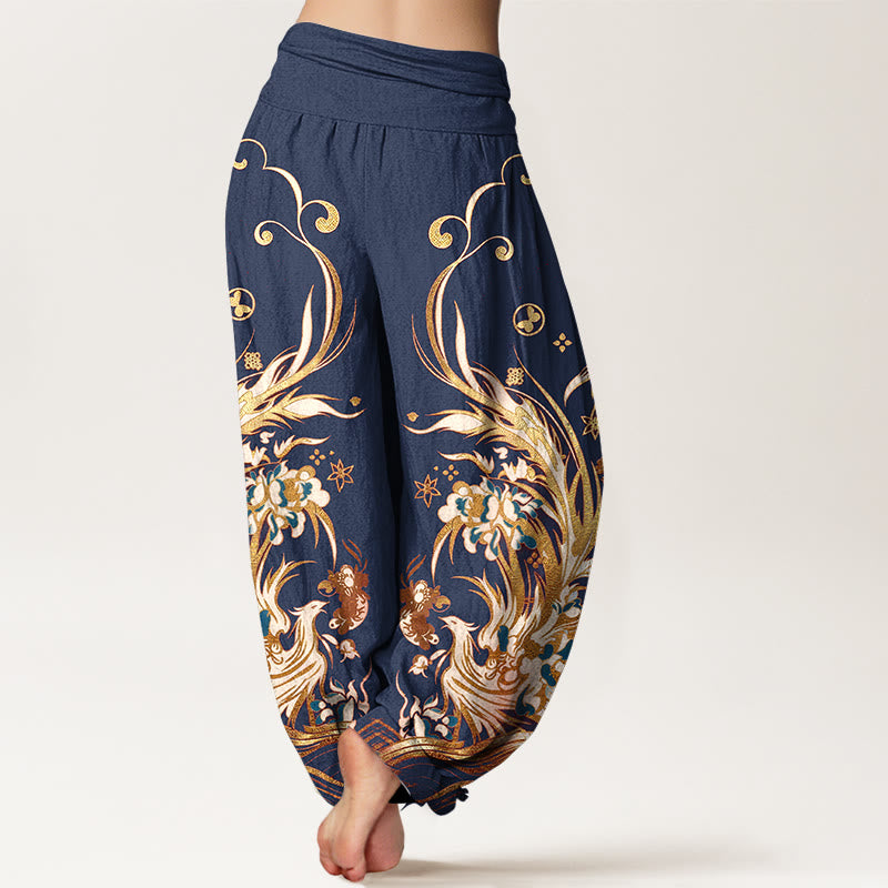 Buddha Stones Cotton Phoenix Butterfly Flower Pattern Women's Elastic Waist Harem Pants - image 1