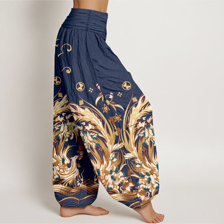 Buddha Stones Cotton Phoenix Butterfly Flower Pattern Women's Elastic Waist Harem Pants - image 2