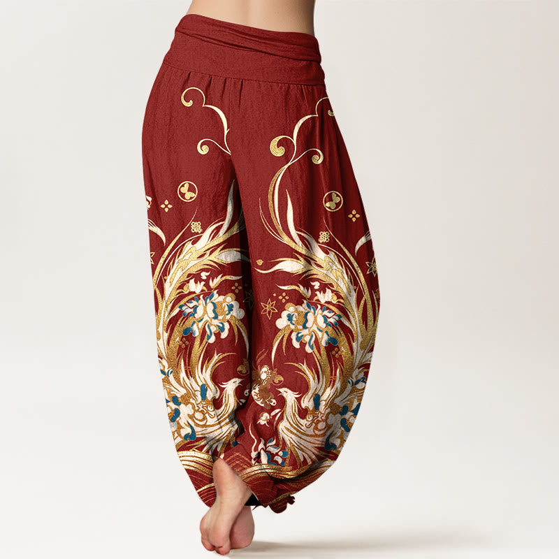 Buddha Stones Cotton Phoenix Butterfly Flower Pattern Women's Elastic Waist Harem Pants - image 6