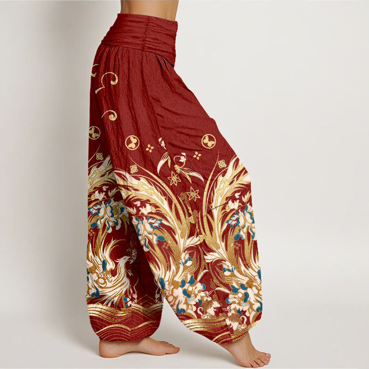 Buddha Stones Cotton Phoenix Butterfly Flower Pattern Women's Elastic Waist Harem Pants - image 7