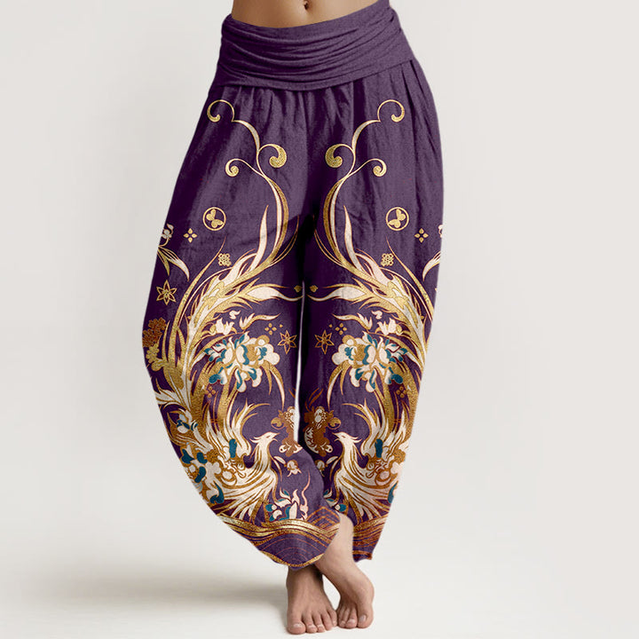 Buddha Stones Cotton Phoenix Butterfly Flower Pattern Women's Elastic Waist Harem Pants - Indigo - US16，UK/AU20，EU48 (3XL) - image 8