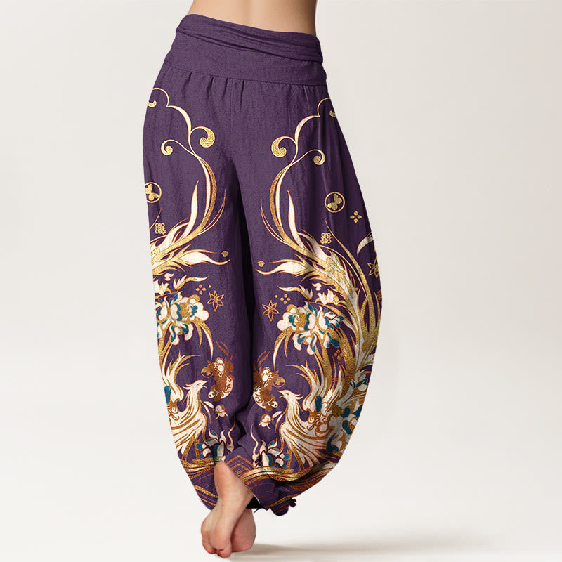 Buddha Stones Cotton Phoenix Butterfly Flower Pattern Women's Elastic Waist Harem Pants - image 9