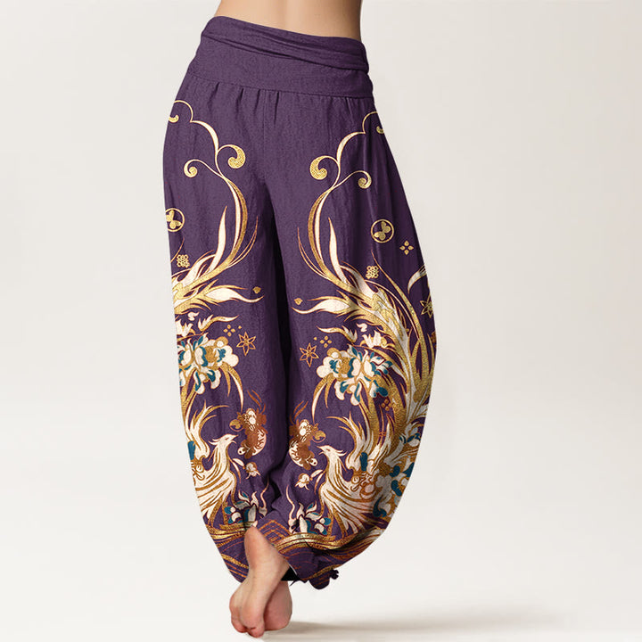 Buddha Stones Cotton Phoenix Butterfly Flower Pattern Women's Elastic Waist Harem Pants - image 9