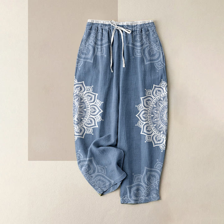 Buddha Stones Pure Cotton Mandala Pattern Women's Elastic Waist Pants With Pockets - CornflowerBlue - US16，UK/AU20，EU48 (3XL) - image 3