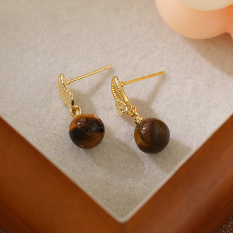 Buddha Stones Tiger Eye Leaves Design Copper Protection Earrings - image 2