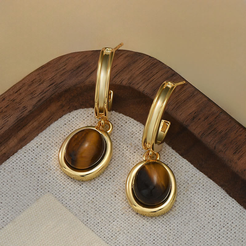Buddha Stones Tiger Eye Retro Round Copper Protection Earrings - image 1