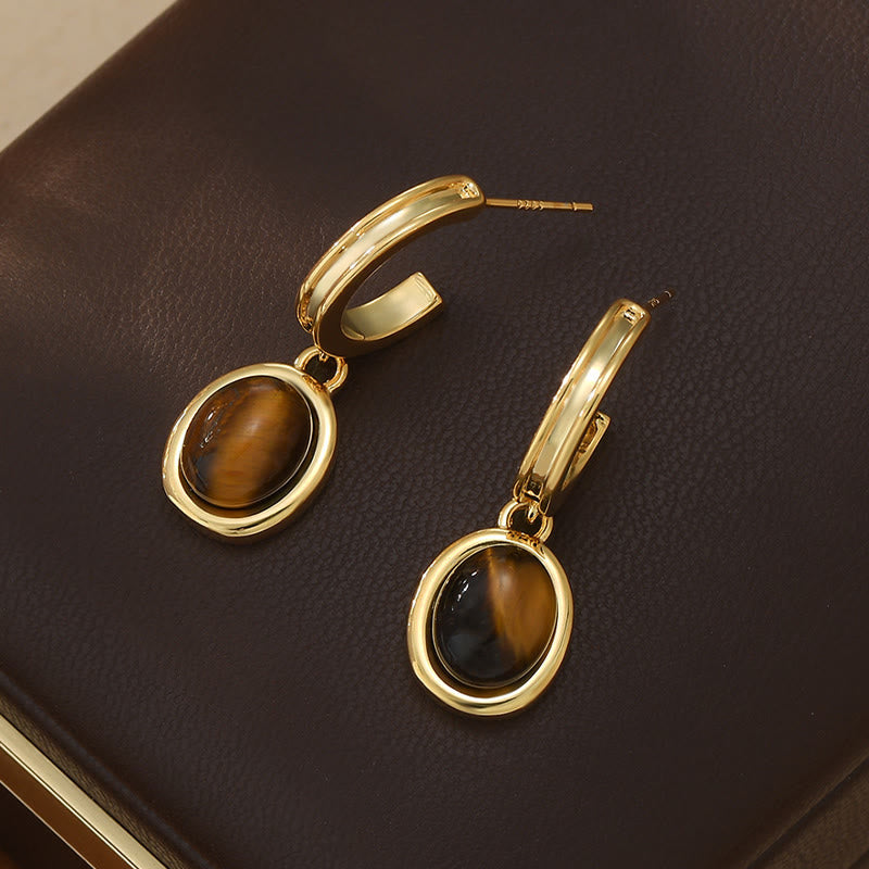 Buddha Stones Tiger Eye Retro Round Copper Protection Earrings - image 2