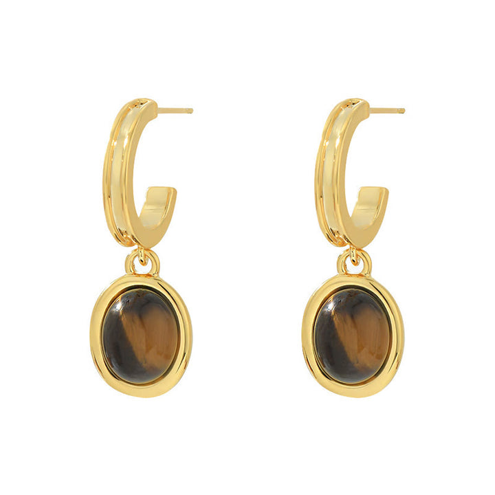 Buddha Stones Tiger Eye Retro Round Copper Protection Earrings - image 4
