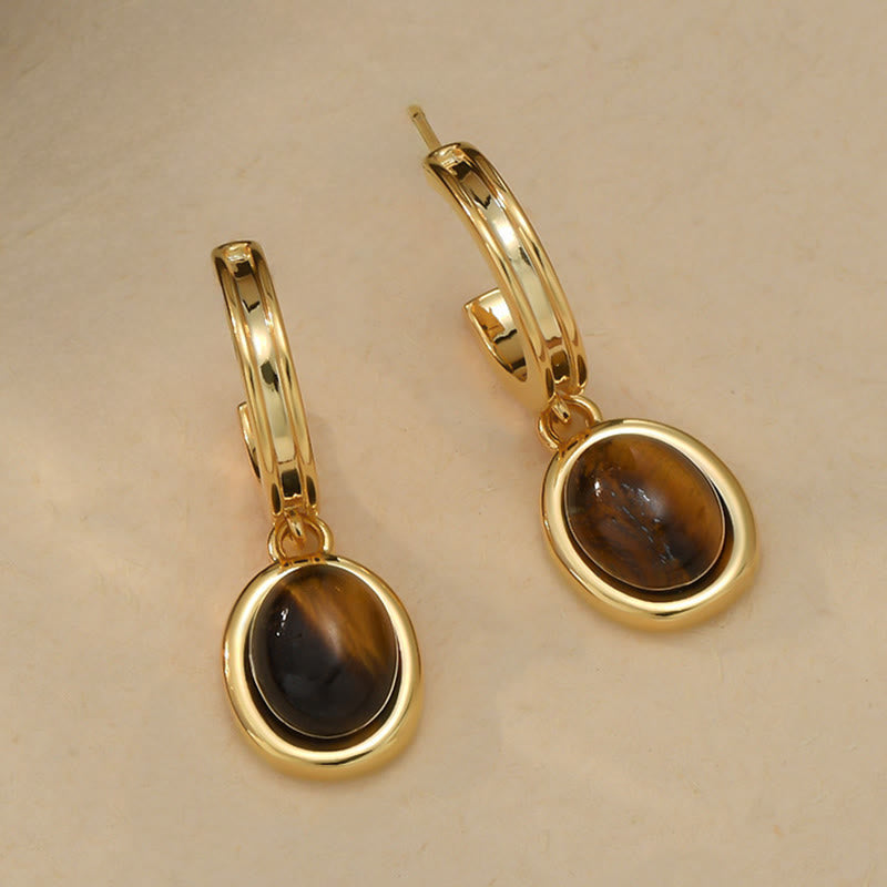 Buddha Stones Tiger Eye Retro Round Copper Protection Earrings - image 3